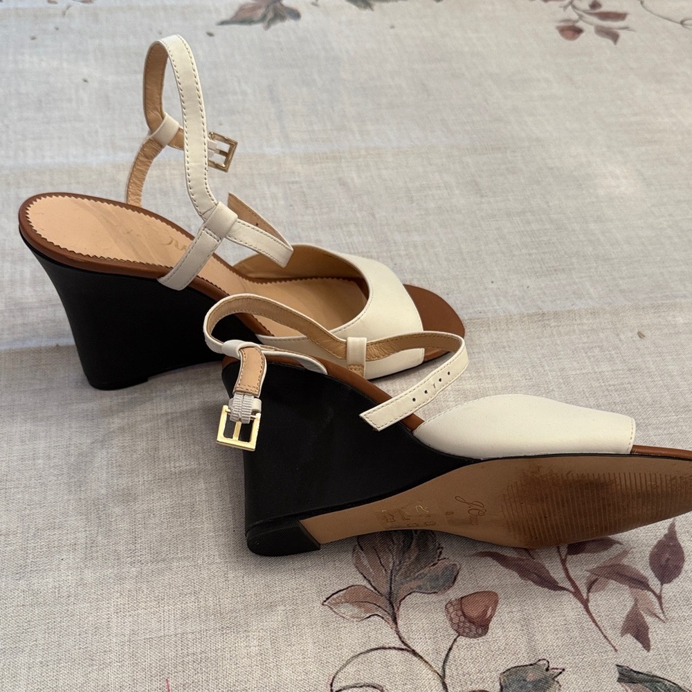 J. Crew White and Black Wedge Sandals